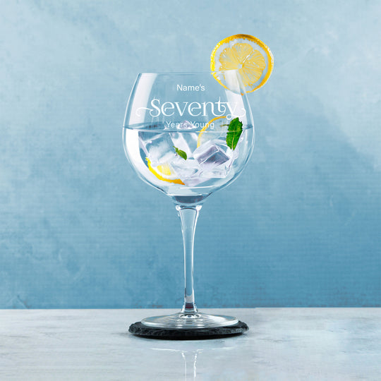 Engraved 70th Birthday Primeur Gin Glass Years Young Sweeping Font Image 4