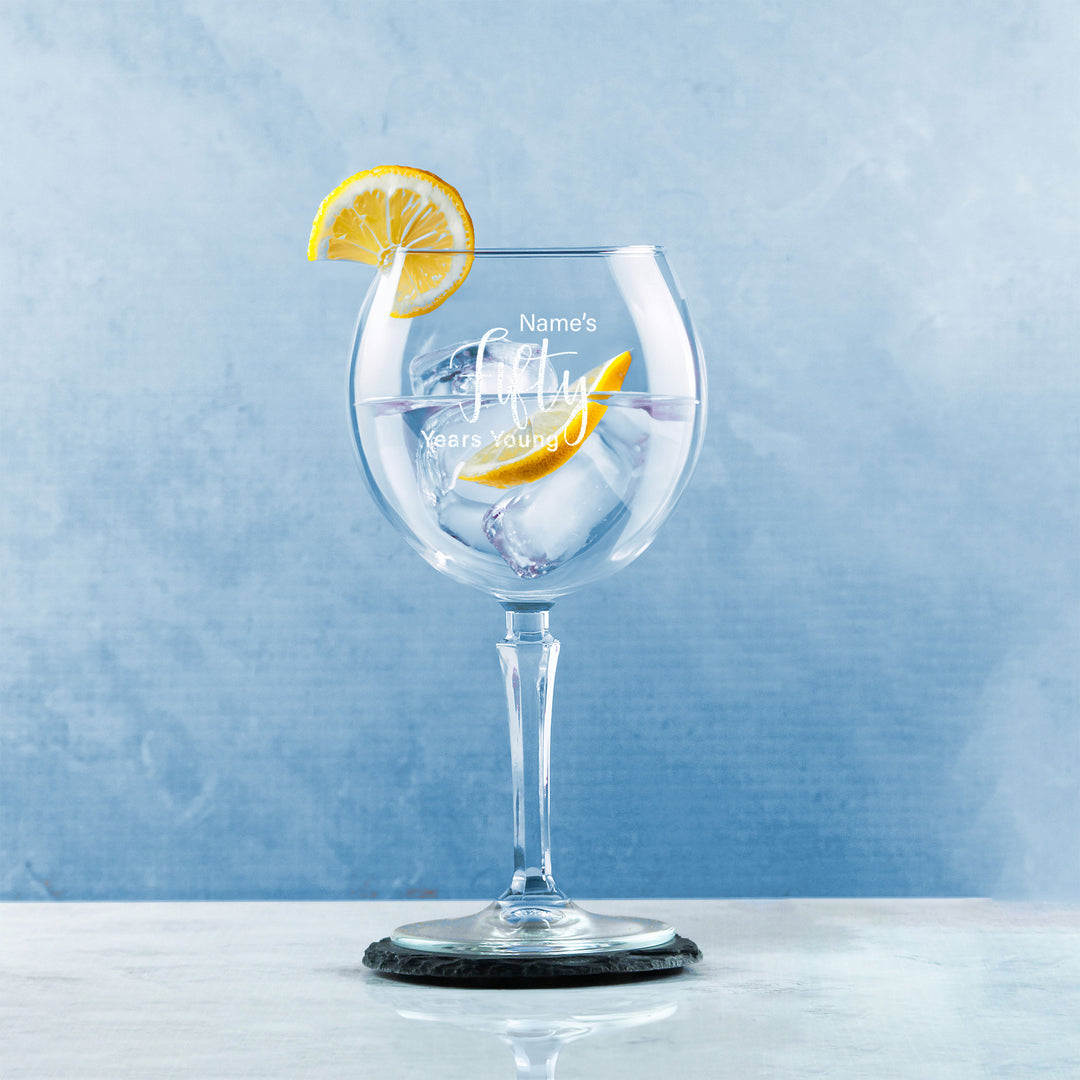 Engraved 50th Birthday Hudson Gin Glass, Years Young Delicate Font Image 4