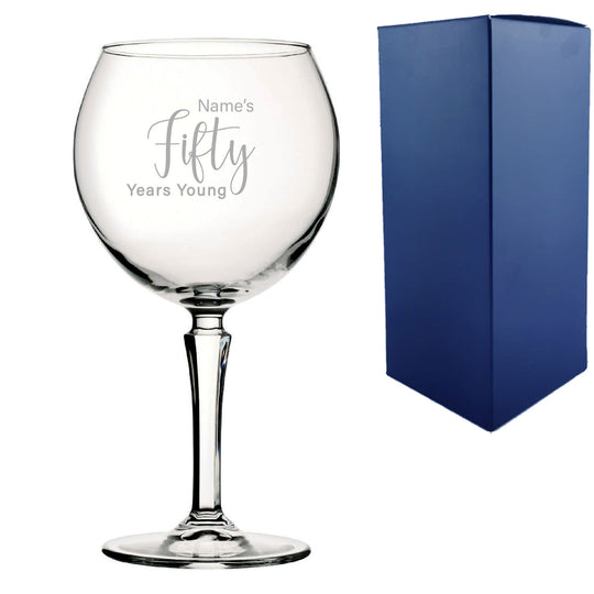 Engraved 50th Birthday Hudson Gin Glass, Years Young Delicate Font Image 1