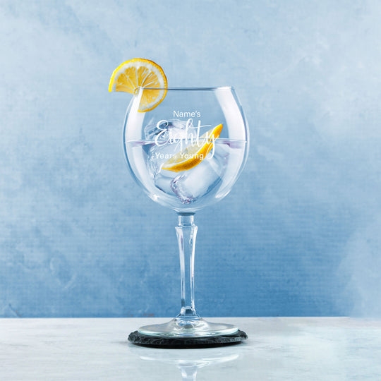 Engraved 80th Birthday Hudson Gin Glass, Years Young Delicate Font Image 4