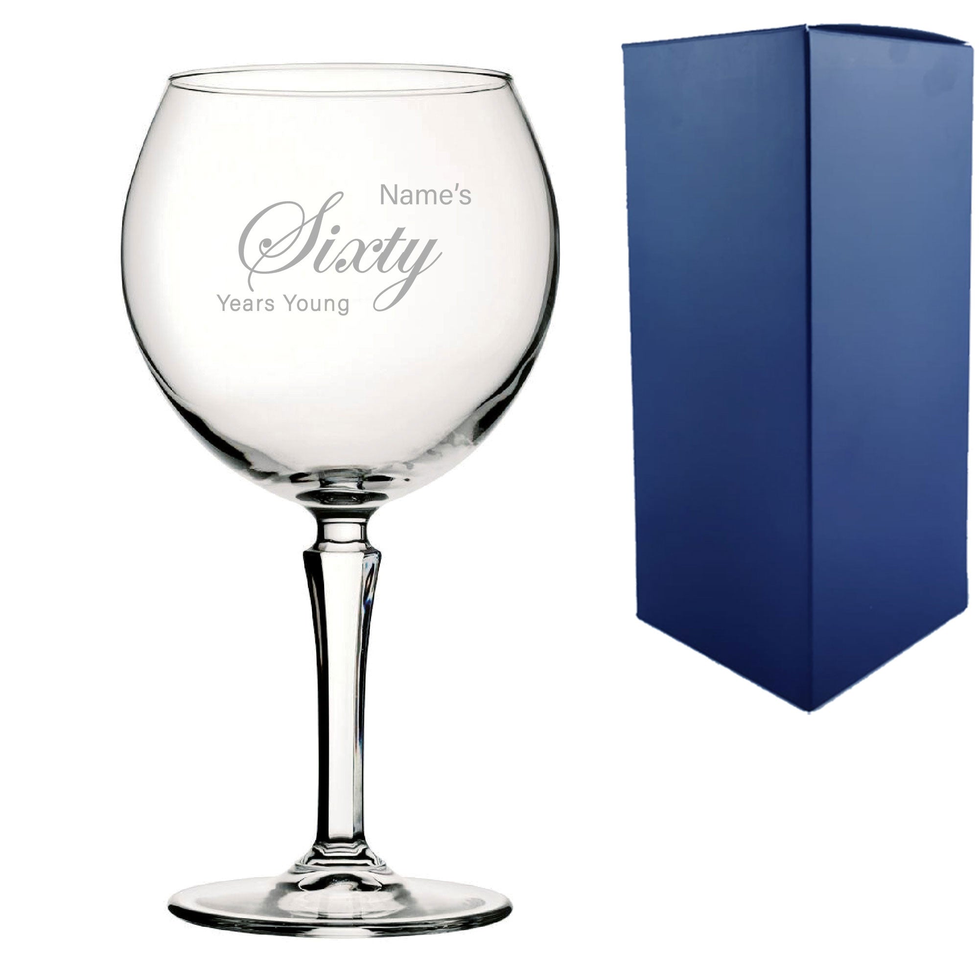 Engraved 60th Birthday Hudson Gin Glass, Years Young Curly Font Image 1