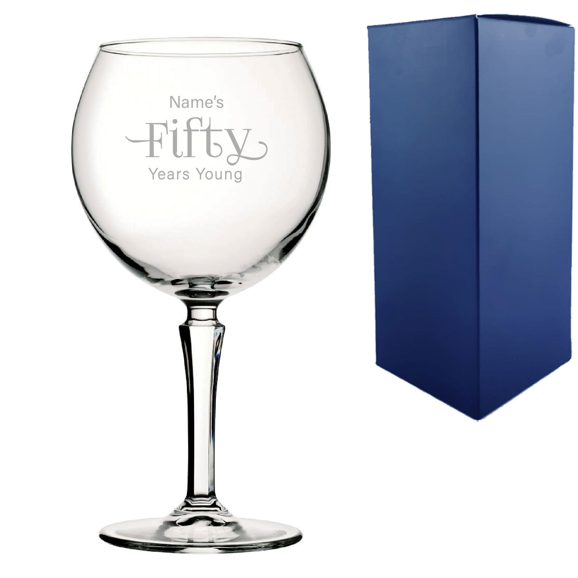 Engraved 50th Birthday Hudson Gin Glass, Years Young Sweeping Font Image 1