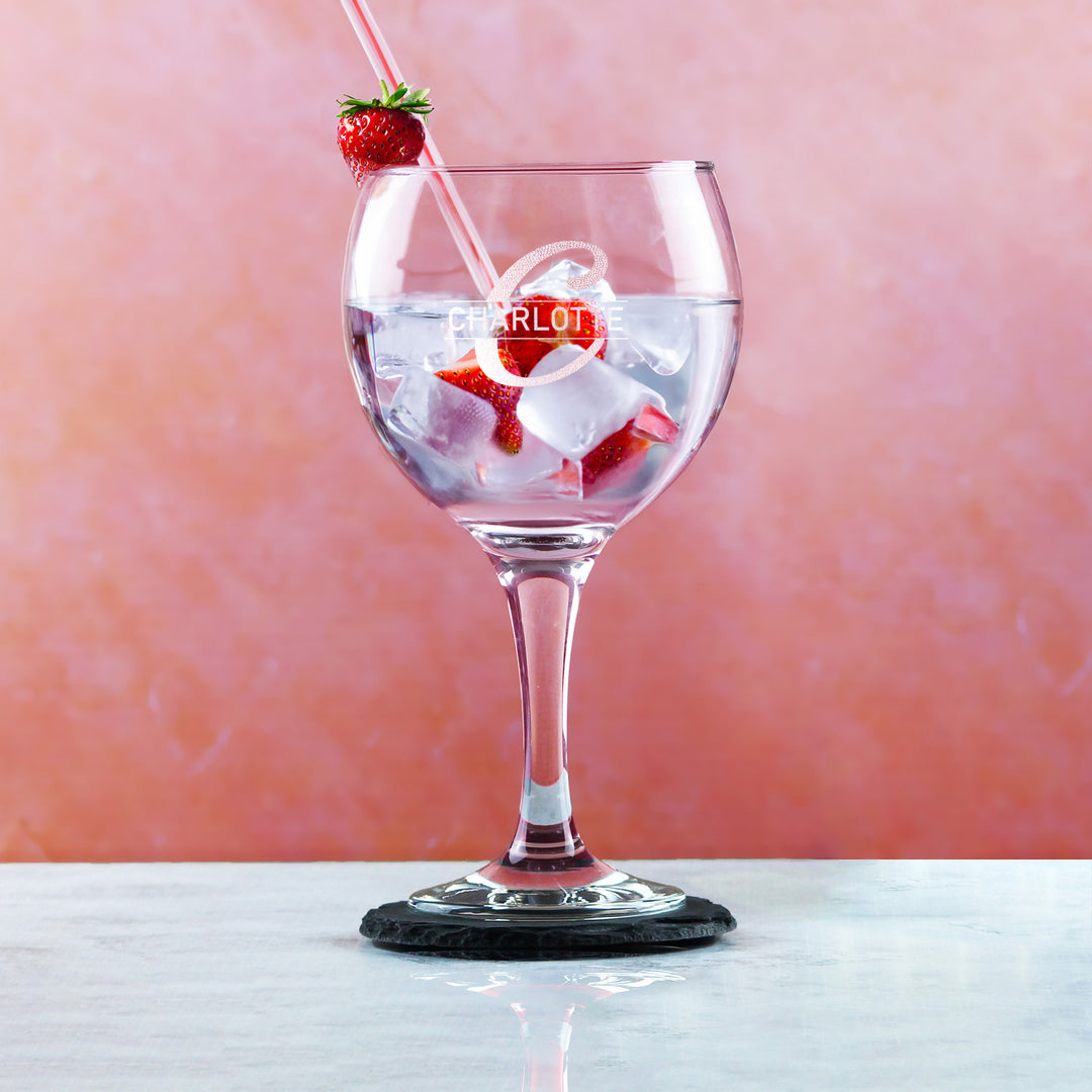 Engraved Cubata Gin Glass, Initial and Name, Italic Font Image 4