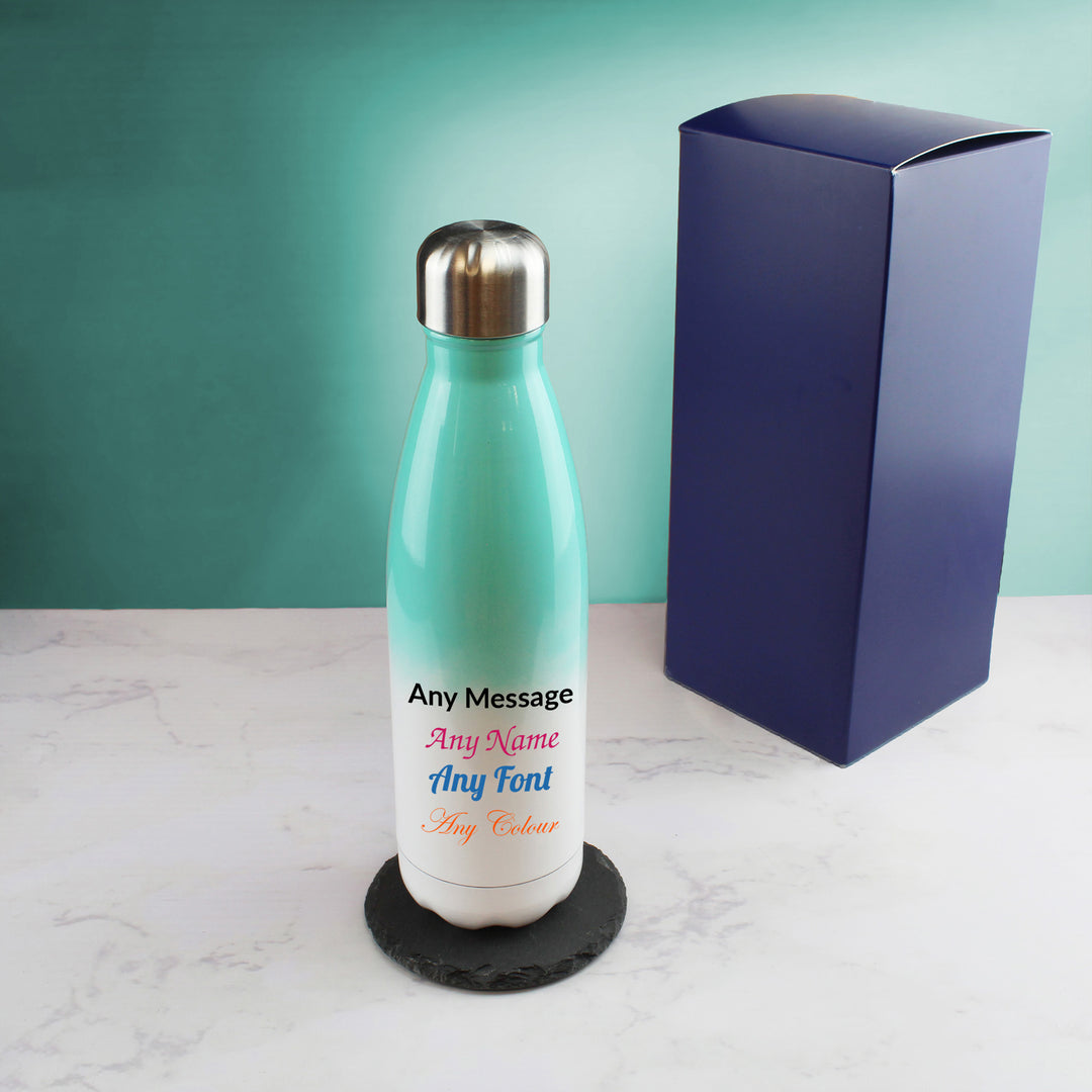 Printed Blue Gradient Thermal Bottle, Any Message, Stainless Steel 500ml/17oz Image 3