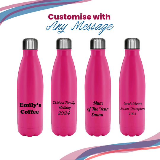 Printed Deep Pink Thermal Bottle, Any Message, Stainless Steel 500ml/17oz Image 5