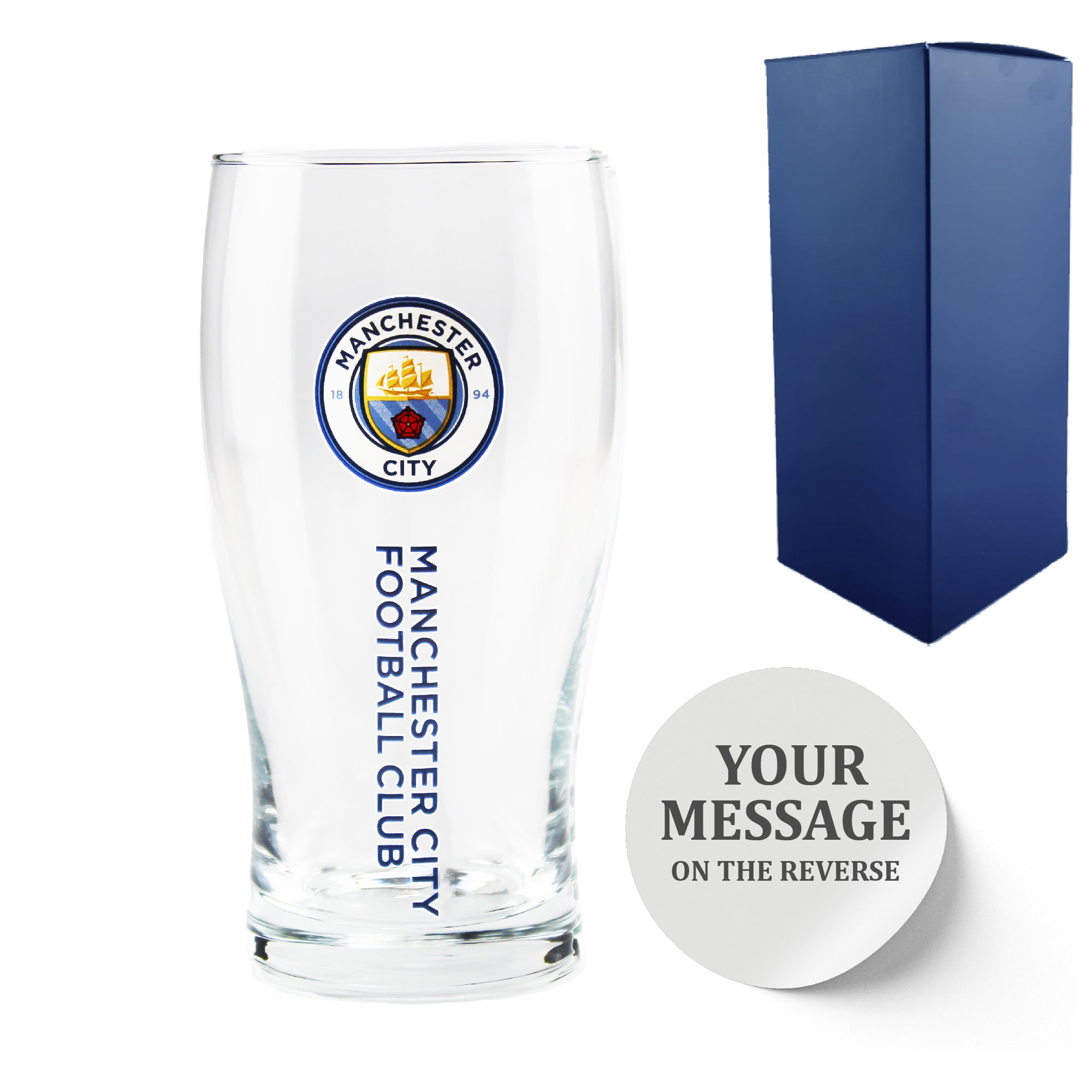 Engraved Manchester City 20oz Tulip Pint Glass, Gift Boxed Image 1