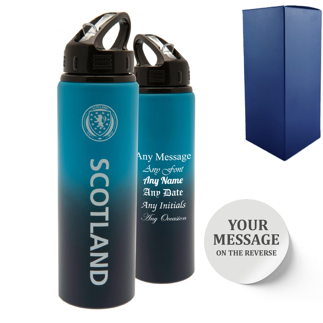 Official Printed Metal Scottland Bottle, Personalise Any Message, Gift Boxed Image 1